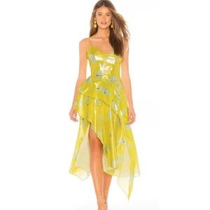 Tanya Taylor Yellow Floral Metallic Dress 0